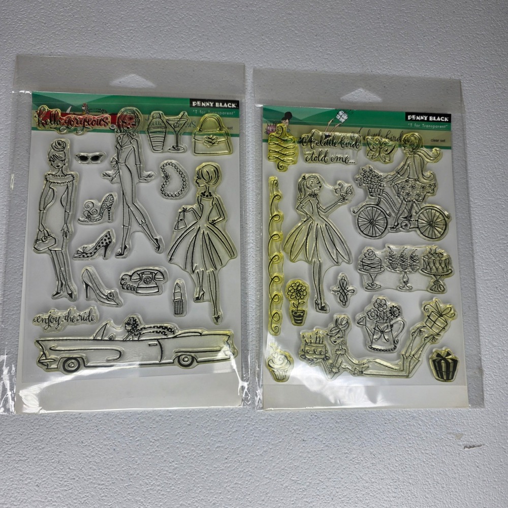 NEW Penny Black Clear Stamps Set 2 Hello Gorgeous A Little Bird 30-097 30-102